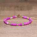Bracelet bohème fait main en pierres roses facettées avec chaîne dorée réglable - Perles Facettées (Ajustable) / Jade Rouge Rose