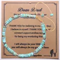 Bracelet fait main en perles de turquoise avec carte cadeau Dear Dad pour la fête des pères - Thème Cher Papa 05 (Pierre bleu clair et perles argentées)