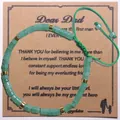 Bracelet fait main en pierre naturelle verte ajustable avec perles d'or et carte cadeau - Thème Cher Papa 06 (Pierre verte et perles dorées)