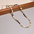 Collier vintage en perles d'eau douce et perles de verre colorées pour femmes style - Style éclats de glaçure multicolores et perles (XL0122)