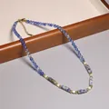 Collier rétro avec perles d'eau douce naturelles et perles de verre bleues femme - Style Perle et Pierre Carrée Bleue et Blanche (XL0111)