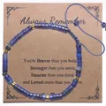 Bracelet en pierre naturelle bleue tressé à la main sur carte cadeau Always Remember - Thème Toujours se Souvenir 08 (Pierre Bleue Perles Dorées)