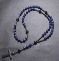 Halskette aus blauem Tigerauge mit Hämatit-Kreuzanhänger für Herren - Lapis-Tigerauge