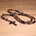 Handgefertigte Rosenkranzkette für Herren mit Kreuzanhänger aus Tigerauge und Hämatit - Tigerauge 6