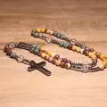 Handgefertigte Rosenkranzkette aus Naturstein mit minimalistischem Hämatit-Kreuzanhänger - Blumenmuster 3
