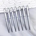 Set of seven silver invisible ink pens with built-in LED lights on a wavy white prop - Invisible Ink Currency Pen (Silver) / 0.7mm Bullet Tip