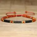 Handmade adjustable red rope bracelet with natural carnelian and black stone beads - Red Cord Faceted Bead Style / Red And Black Mix