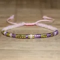 Handmade natural rose quartz beaded bracelet with adjustable pink woven cord - Rose Quartz Purple Tone Style / Soft Pink