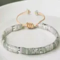 Woven natural stone bracelet with adjustable cord and green pink beads for women - Auspicious Jade
