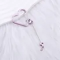 Lavender electroplated heart-shaped carabiner keychain with beaded heart pendant - Light Pink