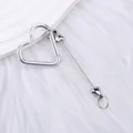 Silver heart-shaped metal carabiner keychain with beaded rod for backpack charms - Silver