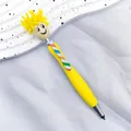 Cartoon character ballpoint pen with yellow fuzzy hair and rainbow tie detail - Yellow