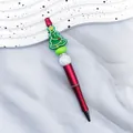 Festive red Christmas beadable ballpoint pen featuring a green tree silicone bead. - Christmas Tree Style (1-Red Barrel)
