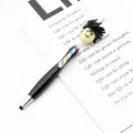 Creative cartoon afro doll ballpoint pen with rainbow tie clip and touch screen stylus - Black