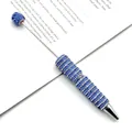 Elegant DIY beadable ballpoint pen with blue and silver striped rhinestone accents - 1.0mm Bullet Tip / Sapphire Blue