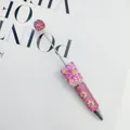Handmade pink rhinestone ballpoint pen with butterfly and rose floral details - Pink