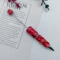 Penna con perline rossa fatta a mano con motivi floreali e pietre preziose rosse - Rosso