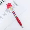 Cartoon doll head ballpoint pen with red hair exploding design and touch stylus tip for screen - Red