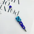 Luxurious handmade blue rhinestone ballpoint pen with butterfly and floral rose beads - Blue