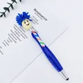 Blue hair cartoon doll head ballpoint pen with rainbow clip and touch stylus tip - Dark Blue