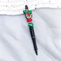 Christmas beaded ballpoint pen with black stardust barrel and festive beads decor. - Christmas Leaf Style (3-Pearl Black)