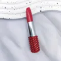 Rhinestone-encrusted lipstick shaped ballpoint pen in vibrant red for cute stationery gifts - Bullet Tip 0.7mm / Red