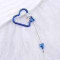 Blue heart-shaped metal carabiner keychain with heart bead accessory for backpacks - Blue