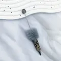 Elegante grijze ballenpen met luipaardpatroon, strass en zachte pluizige pompon-decor - Volledig Strass Luipaardstijl / Grijs