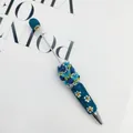 Luxury rhinestone beaded ballpoint pen with butterfly and floral daisy design in blue - Royal Blue