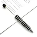 Sparkling black and white striped rhinestone beadable ballpoint pen for DIY crafts - 1.0mm Bullet Tip / Black