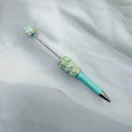 Handmade DIY heart beaded ballpoint pen in teal macaron candy color with rhinestones - Light Blue