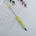 Elegante bolígrafo de cuentas DIY cubierto de pedrería AB amarilla para manualidades - Punta de Bala de 1,0 mm / Amarillo