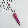 Luxurious fuchsia ballpoint pen featuring rose and daisy rhinestone beadwork details - Rose Red
