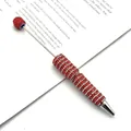 DIY beadable ballpoint pen decorated with red and silver striped full rhinestones - 1.0mm Bullet Tip / Red