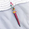 Christmas theme beaded ballpoint pen with red metallic barrel and mushroom beads - Matte Red-Mushroom (Zhishi Culture Christmas Magic Wand) / 1.0mm Bullet Tip