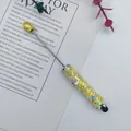 DIY beadable stylus pen with shiny star glitter grip and gold bead top - 1.0mm Bullet Tip / Yellow (12)