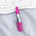 Kreativer Kugelschreiber in Lippenstiftform mit glänzenden Strasssteinen in leuchtendem Rosa - Kugelspitze 0,7mm / Fuchsia