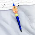 Cute Christmas beaded ballpoint pen with a silicone gingerbread man topper and blue body - Gingerbread Man Style (2-Klein Blue)