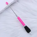 Handmade pink DIY beaded ballpoint pen with soft black sponge grip for comfort - Fluorescent Rose Red