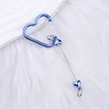 Blue heart-shaped metallic carabiner keychain with decorative heart beads charm - Lake Blue