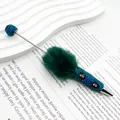 Blauer Strass-Kugelschreiber mit grünem Pelz-Bommel und Leopardenmuster-Akzenten - Königsblau
