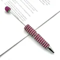 DIY beaded ballpoint pen featuring elegant pink and white rhinestone stripes decoration - 1.0mm Bullet Tip / Rose Red