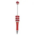 Handmade DIY red beaded ballpoint pen featuring red hearts and colorful spacers - Red