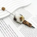Luxus-Kugelschreiber mit Strass, Leopardenmuster und flauschigem Kunstfell-Pompon - Goldenes Leopardenfell