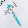 Penna a sfera blu con testa di bambola, strisce arcobaleno e punta touch - Blu lago