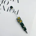 Handmade luxury green ballpoint pen with rhinestone flowers and beads decoration - Emerald