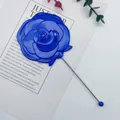 Portable handheld mirror featuring a vibrant blue rose design and DIY beaded stem - 17cm*7.2cm / Dark Blue