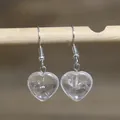 Minimalist natural clear quartz heart-shaped pendant earrings on simple silver-tone hooks - Heart Style 14 (White Crystal)