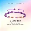 Elegante natuurstenen Morsecode armband met paarse kralen en I Love You boodschap - I LOVE YOU
