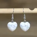 Elegant natural howlite stone heart-shaped dangle earrings with white marble texture - Heart Style 15 (Howlite)